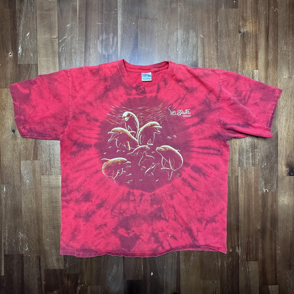 Vallarta Mexico T-Shirt Yazbek Tag Mens XL Red Tie Dye Dolphin Tourist Tee